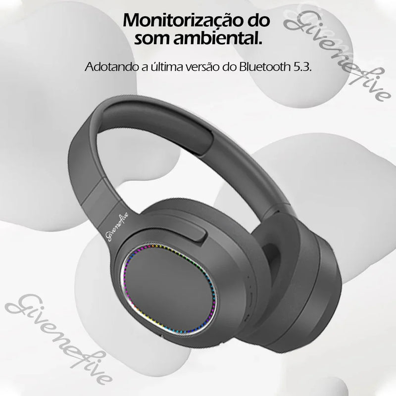 P2963 Fone de ouvido sem fio com iluminação, redução de ruído, estéreo, fones de ouvido para computador, jogos, escritório,